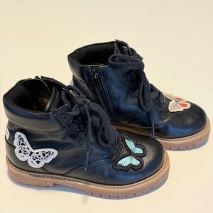 Sophia Webster Black Leather Kids Ankle Boots with Butterfly Patches EU 28